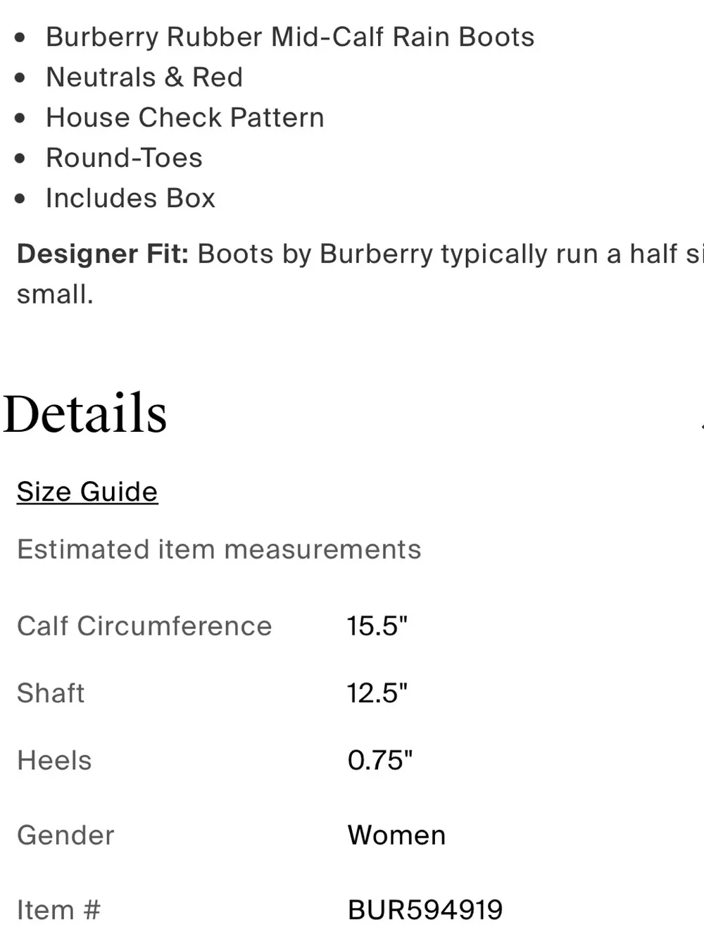 Burberry checkered mid calf rain boots